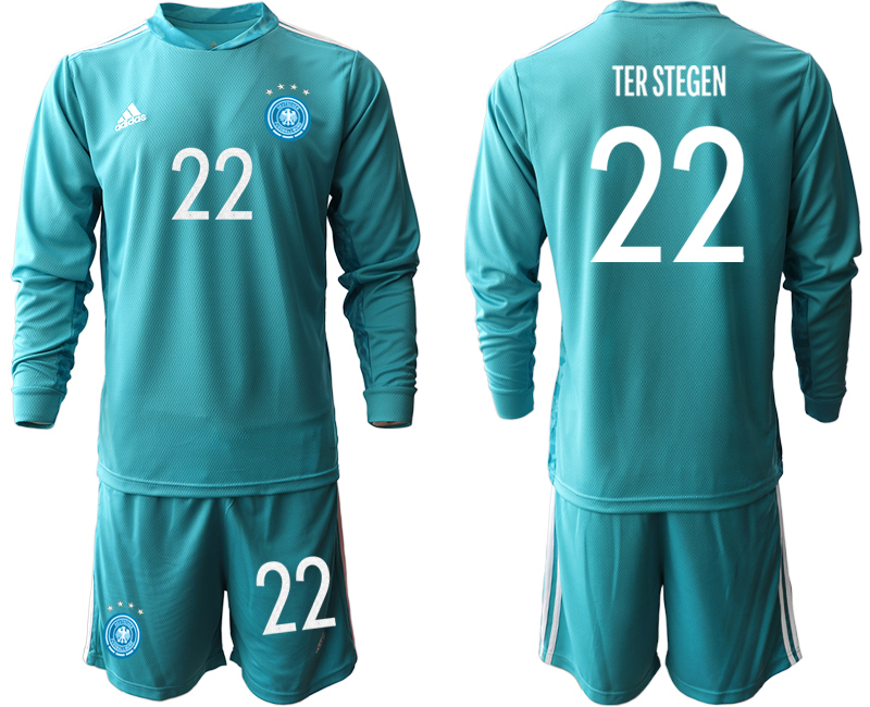 Men 2021 European Cup Germany blue Long sleeve goalkeeper #22 Soccer Jersey->germany jersey->Soccer Country Jersey